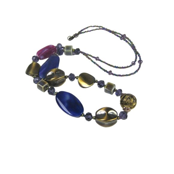 Colorful Plastic Beaded Necklace Large Beads 35 in Strand Unique Asymmetrical - Picture 11 of 11